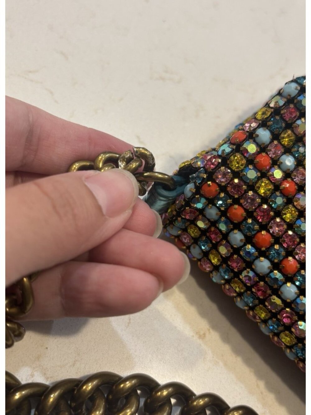 KURT GEIGER Mini Party Crossbody Bag Small Multicolor Beaded Chain Strap - Picture 12 of 15